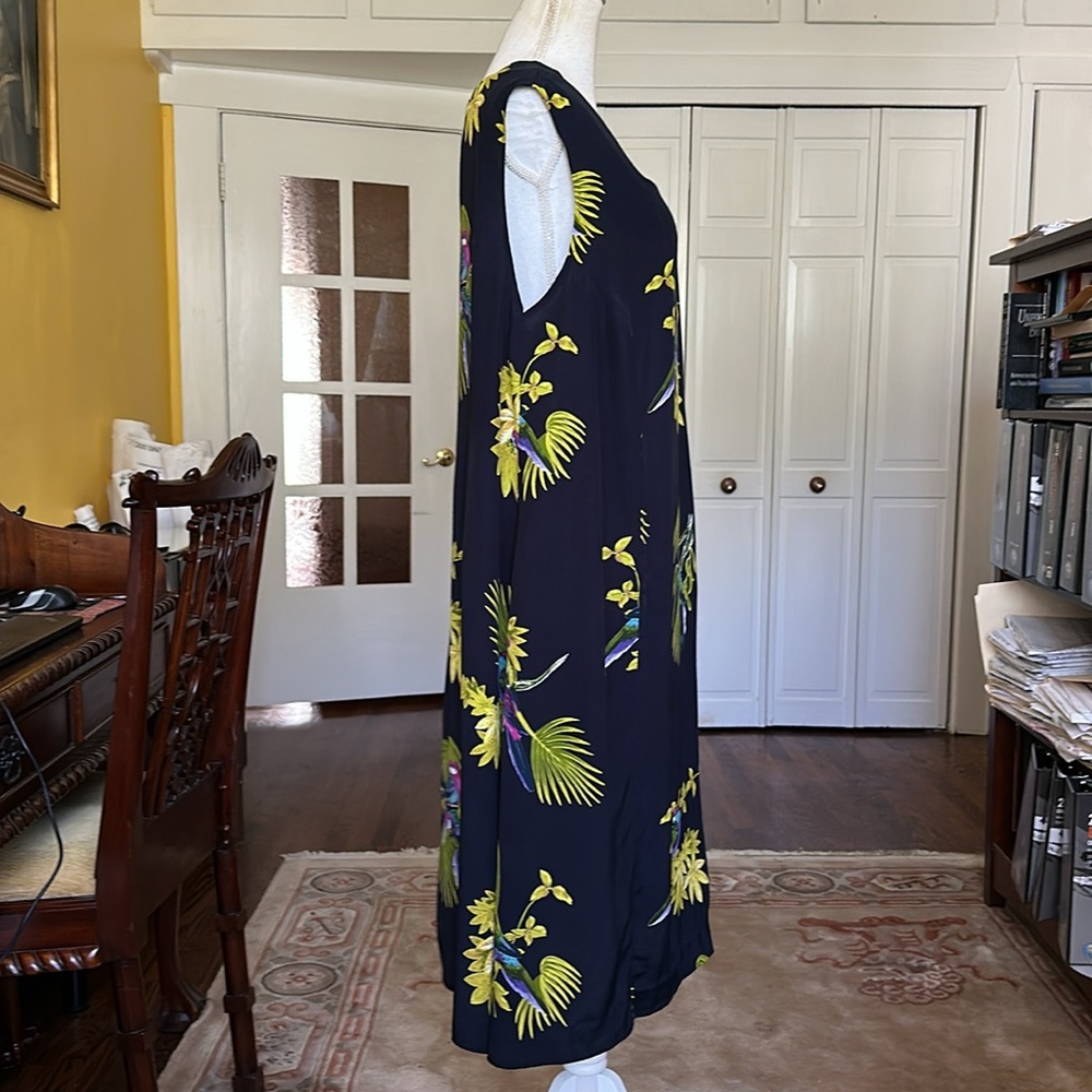 Vintage Midnight Blue Tropical Bird Print Sleeveless Dress Size 18 - Picture 8 of 11